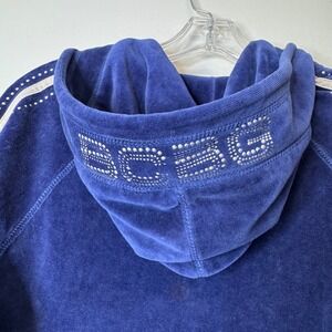 Vintage BCBG Max Azria Blue Velour Tracksuit Rhinestone Y2K Hoodie Pants Set L